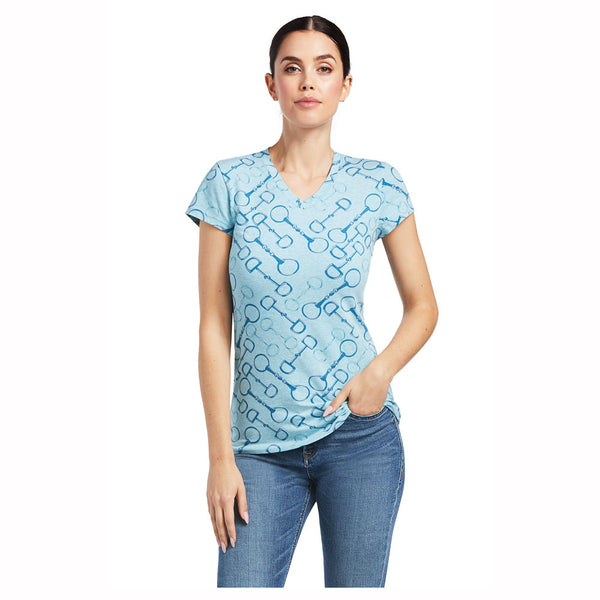 10039443 Ariat Women's Snaffle Short Sleeve T-Shirt - Milky Blue Heather