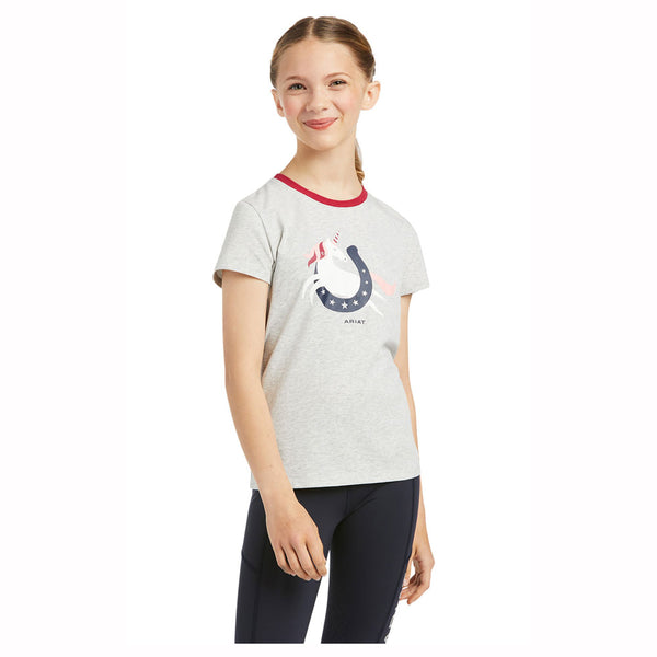 10039444 Ariat Girl's Unicorn Moon Short Sleeve T-Shirt - Heather Grey