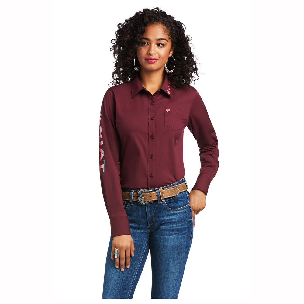 10039458 Ariat Women's Team Kirby Long Sleeve Stretch Shirt - Zinfandel