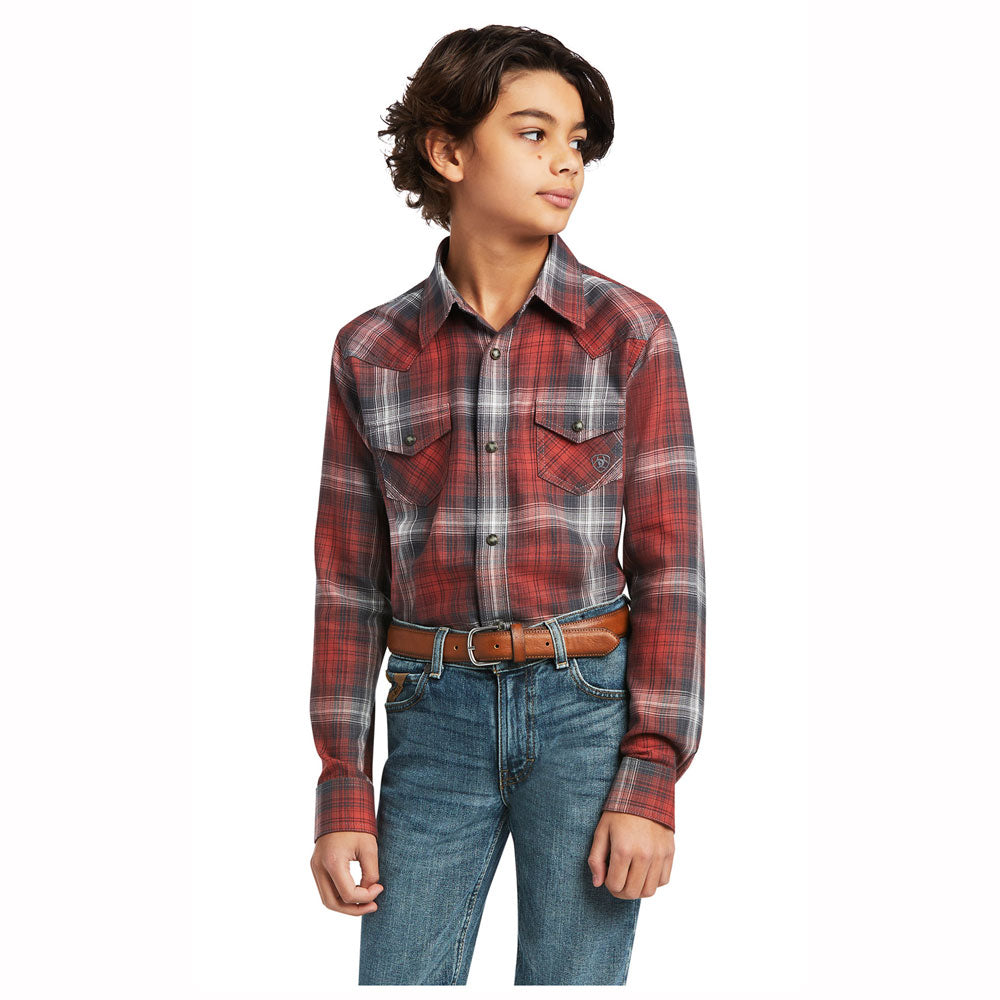 10039518 Ariat Boy's Haddison Long Sleeve Retro Snap Shirt - Marsala