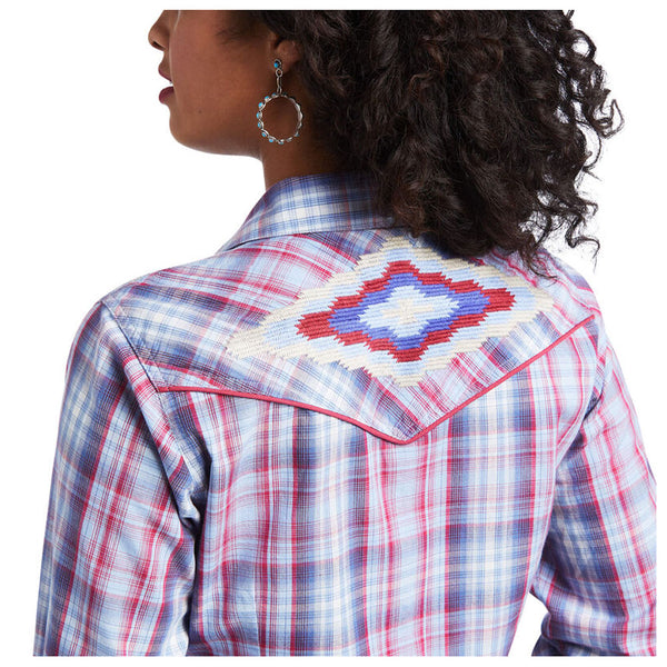 10039846 Ariat Women's Real Cornflower Long Sleeve Snap Shirt - Cornflower Plaid