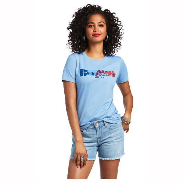 10039979 Ariat Women's Rodeo Short Sleeve T-Shirt - Light Blue Heather