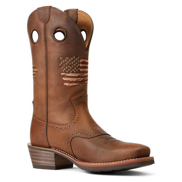 10040348 Ariat Men's Sierra Roughstock Patriot Western Boot Distressed Brown