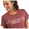 10040623 Ariat Women's Real Bucking Bronc Short Sleeve Tee- Rose Brown