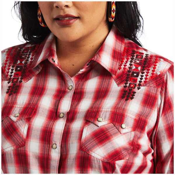 10040624 Ariat Women's Real Long Sleeve Snap Shirt - Ruby Plaid