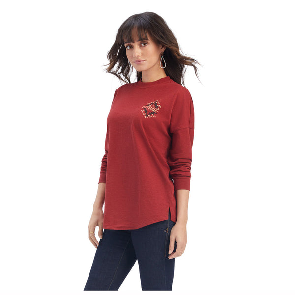 10041335 Ariat Women's REAL Southwest Oversize Tee - Rogue Red