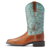 10042534 Ariat Women's Round Up Wide Square Toe Boot - Beduino Brown / Turquoise Floral Emboss