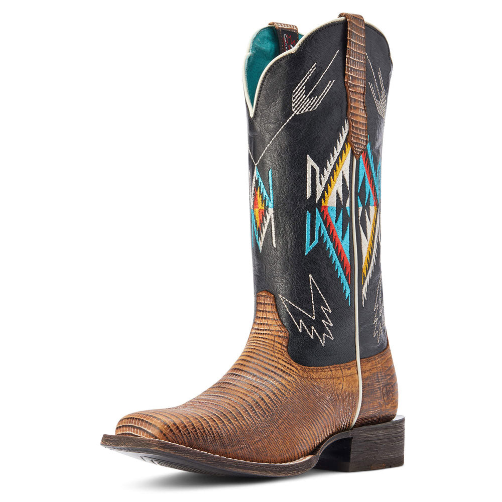 10042573 Ariat Women's Frontier Chimayo Wide Square Toe Boot - Kona Brown/Ancient Black Print