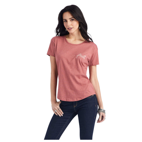 10042724 Ariat Women's Sunset Short Sleeve T-Shirt - Red Clay Heather