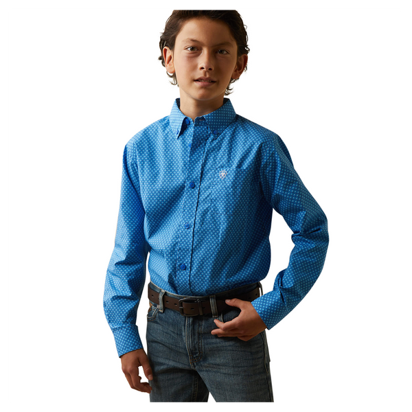 10043713 Ariat Boys Lloyd Long Sleeve Button Down Shirt - Blue