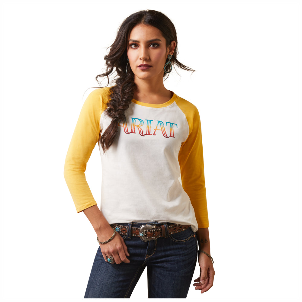 10043810 Ariat Women's Serape Stripe Tee - Coconut Milk / Yellow