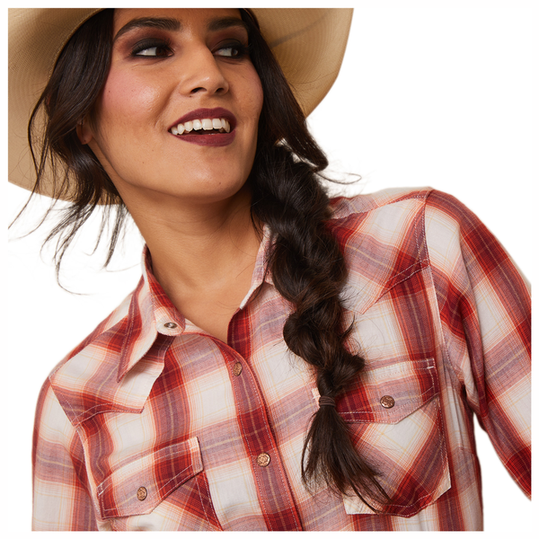 10043814 Ariat Women's Tulsa Long Sleeve Snap Shirt - Tulsa Red Plaid