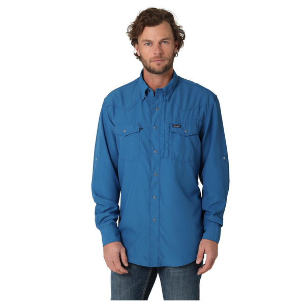 112323767 Wrangler Men's Performance Long Sleeve Western Snap Shirt - High Tide