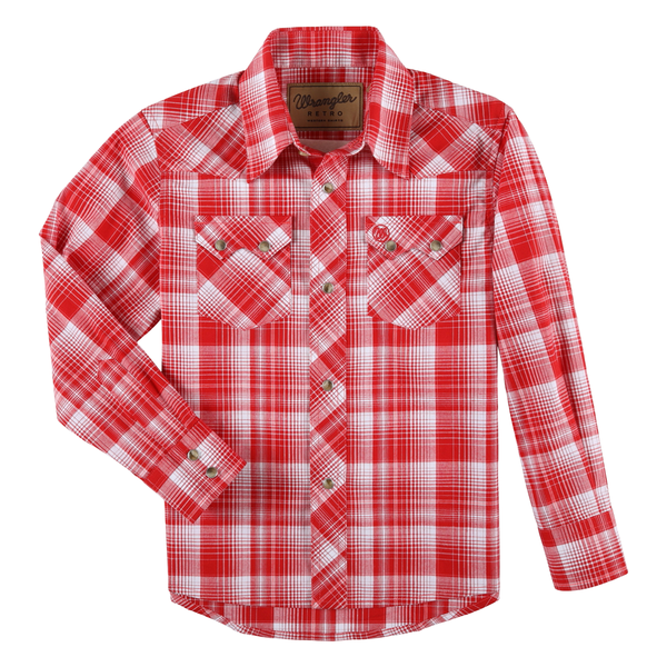 112324661 Wrangler Boys Retro Long Sleeve Western Shirt - Red Plaid