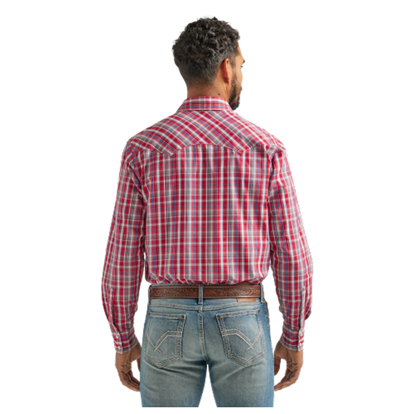 112324666 Wrangler Men's Wrinkle Resist Long Sleeve Western Snap Shirt - Red Plaid