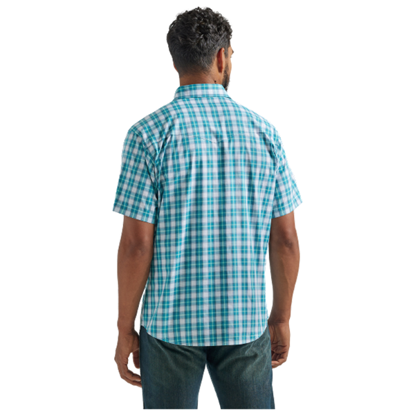 112324685 Wrangler Men's Wrinkle Resist Short Sleeve Western Snap Shirt - Turquoise Plaid