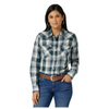 112327184 Wrangler Women's Essential Long Sleeve Snap Shirt - Blue Plaid