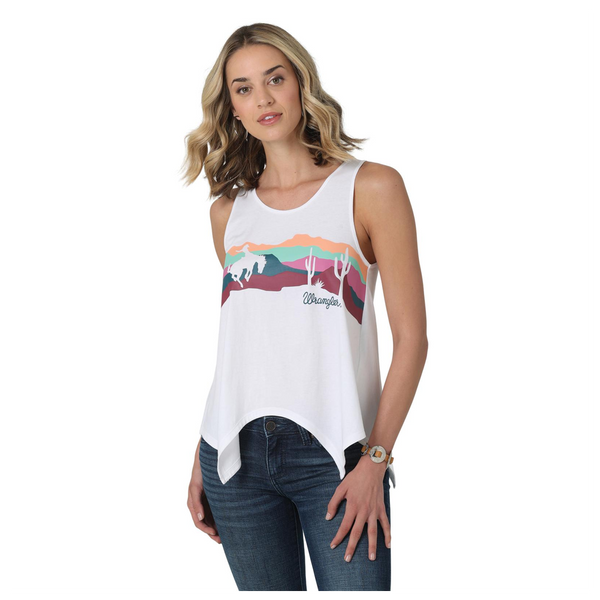 112330048 Wrangler Women's Knit Tank with Front Graphic - Bright White