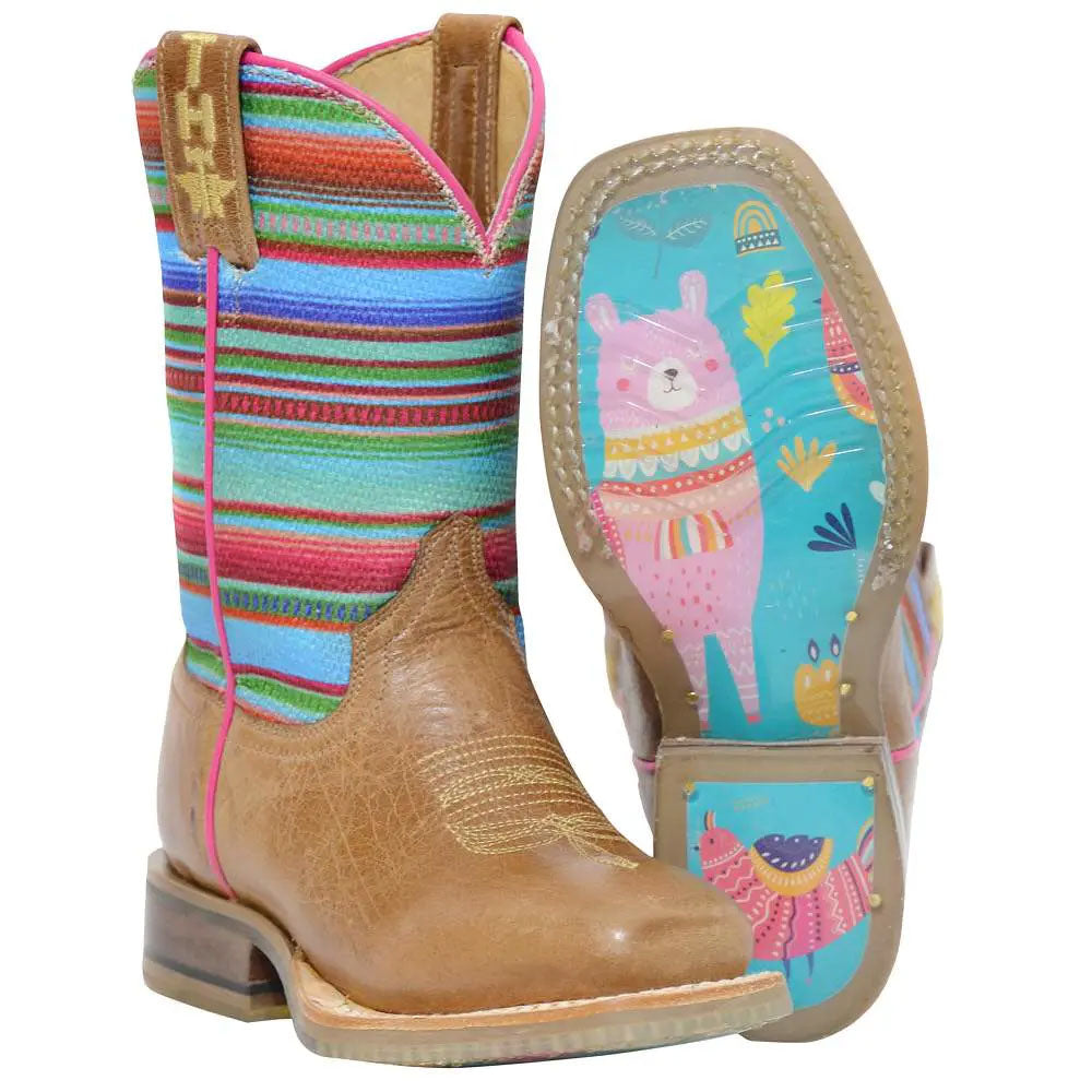 14-018-0101-5004 Tin Haul Kids Serape Llama Queen Sole Cowgirl Boot