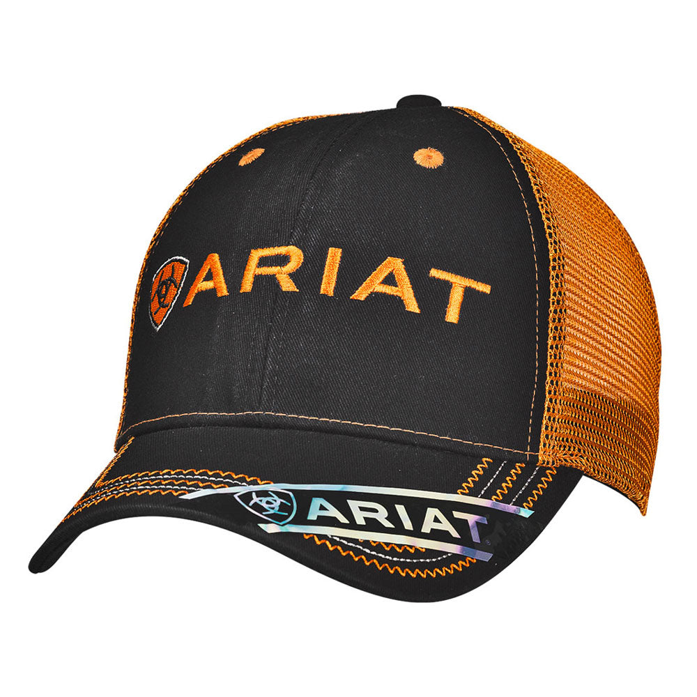 15160276 Ariat Men's Black and Orange Mesh Back Ball Cap