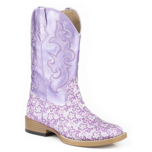 09-018-1901-1520 Roper Little Girl's Purple Floral Glitter Metallic Vamp Western Cowgirl Boot