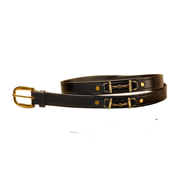 2199 Tory Leather Black Belt with Nickle Snaffle Bit Embellishments