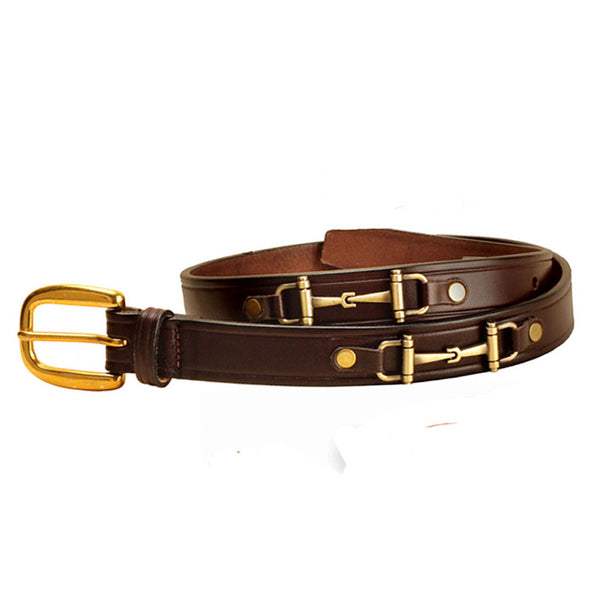 2198 Tory Leather Havanna Belt with Brass Snaffle Bit Embellishments