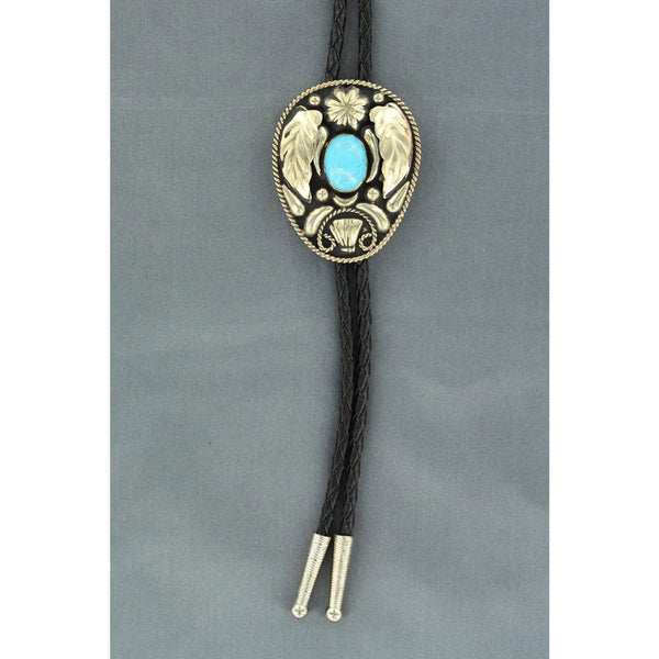 22110 Double S Adult Bolo Tie Leaves Turquoise Stone