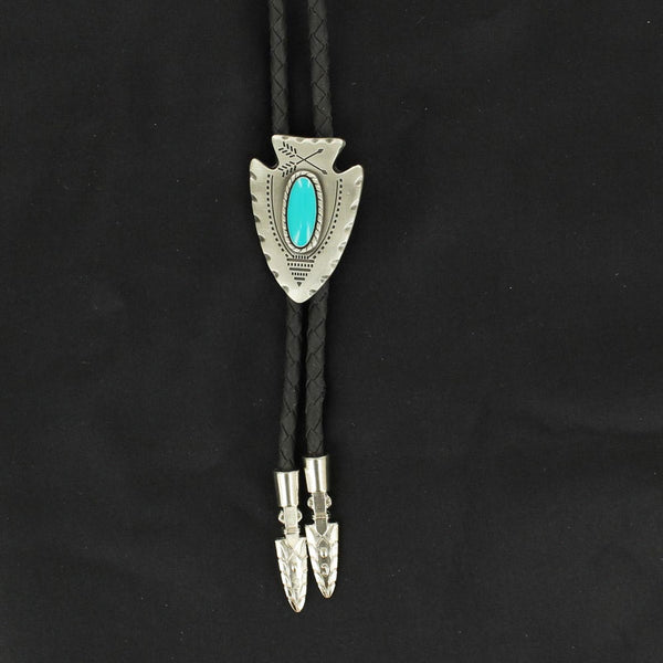 22118 Double S Adult Arrowhead Bolo Tie with Turquoise Stone