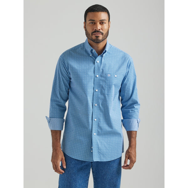 112324793 Wrangler Men's Long Sleeve Western Shirt - Blue Print