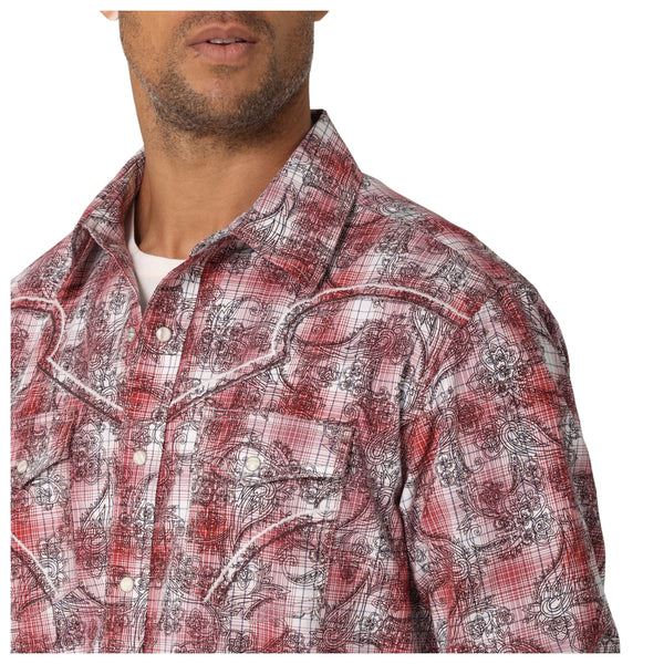 112324828 Wrangler Rock47 Men's Long Sleeve Western Shirt - Red