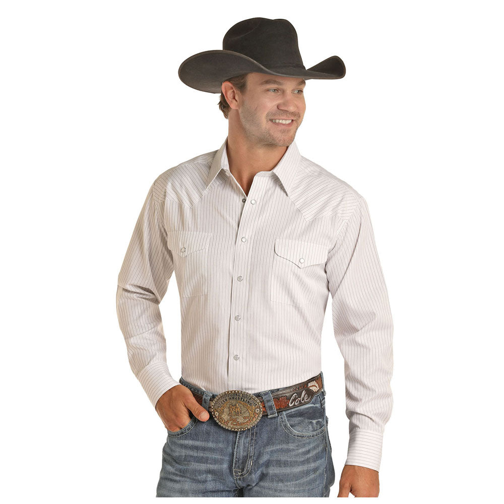 30S6051 Panhandle Men's Satin Dobby Stripe Long Sleeve Western Snap Shirt -