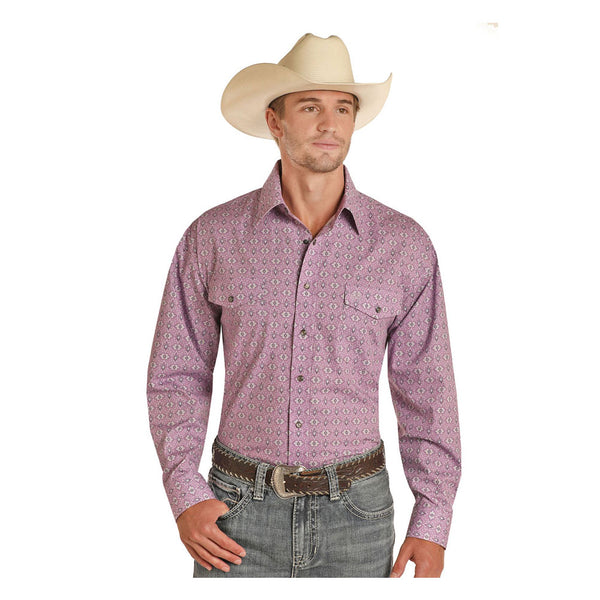 36S9351 Panhandle Men's Long Sleeve Orchid Print Western Snap Shirt