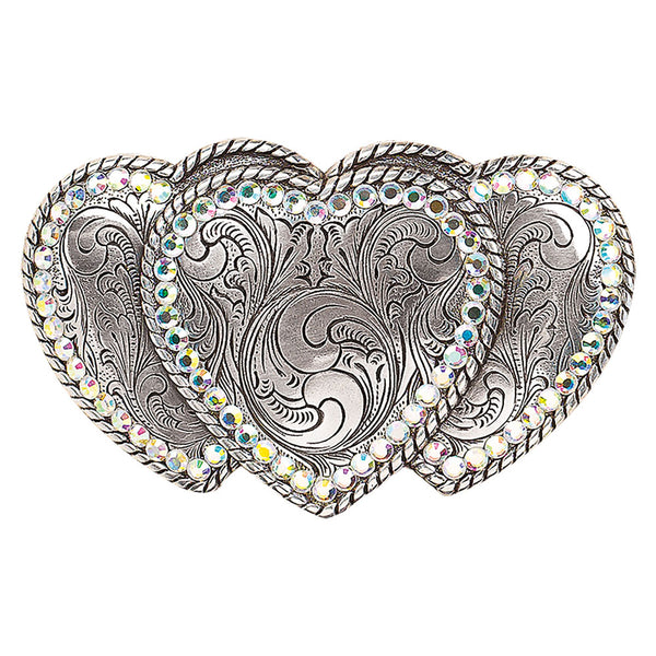 37534 Blazin Roxx Triple Heart Ladies Silver Western Belt Buckle