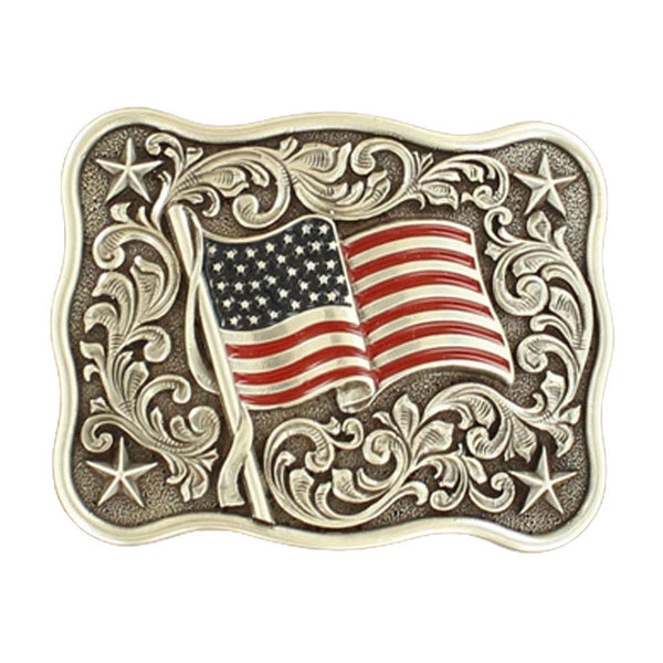 37706 Nocona Youth Rectangle USA Flag Belt Buckle