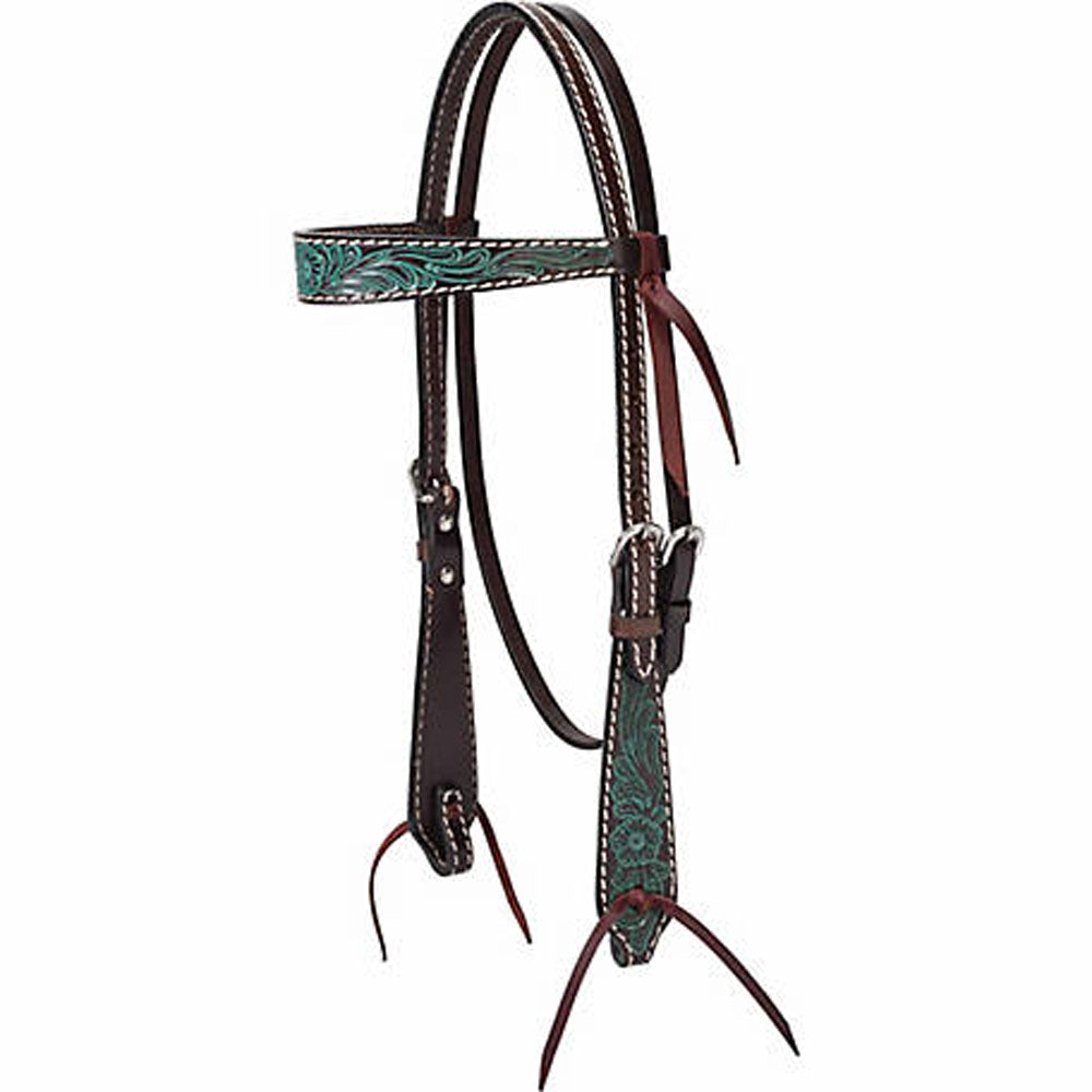 45-0142 Weaver Turquoise Cross Carved Turquoise Flower 5/8" Browband Headstall