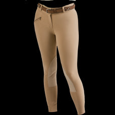 646519 Royal Highness Ladies Front Zip Low Rise Cotton Knee Patch Tan Breeches