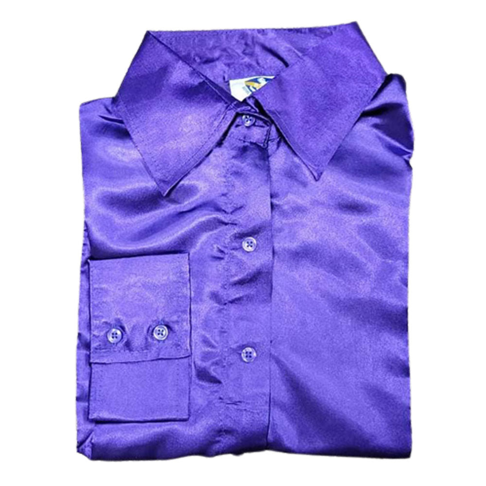 70085PURP Royal Highness Poly Satin Show Shirt with Concealed Zippered and Faux Button Placket 70085PURP Royal Highness Poly Satin Show Shirt with Concealed Zippered and Faux Button Placket