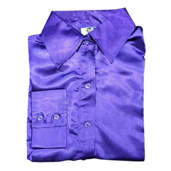 70085PURP Royal Highness Poly Satin Show Shirt with Concealed Zippered and Faux Button Placket