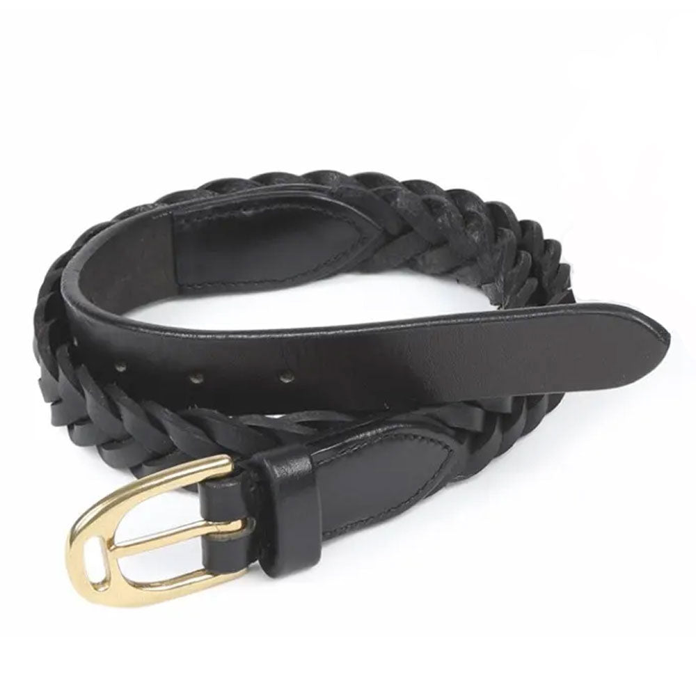 9882 Aubrion Plaited Leather Skinny Belt - Black