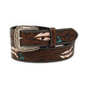 A1038602 Ariat Men's Feather Floral Embossed Brown Belt