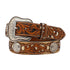 A1038802 Ariat Men's Calf Hair Tooled Tabs and Round Concho Brown Belt