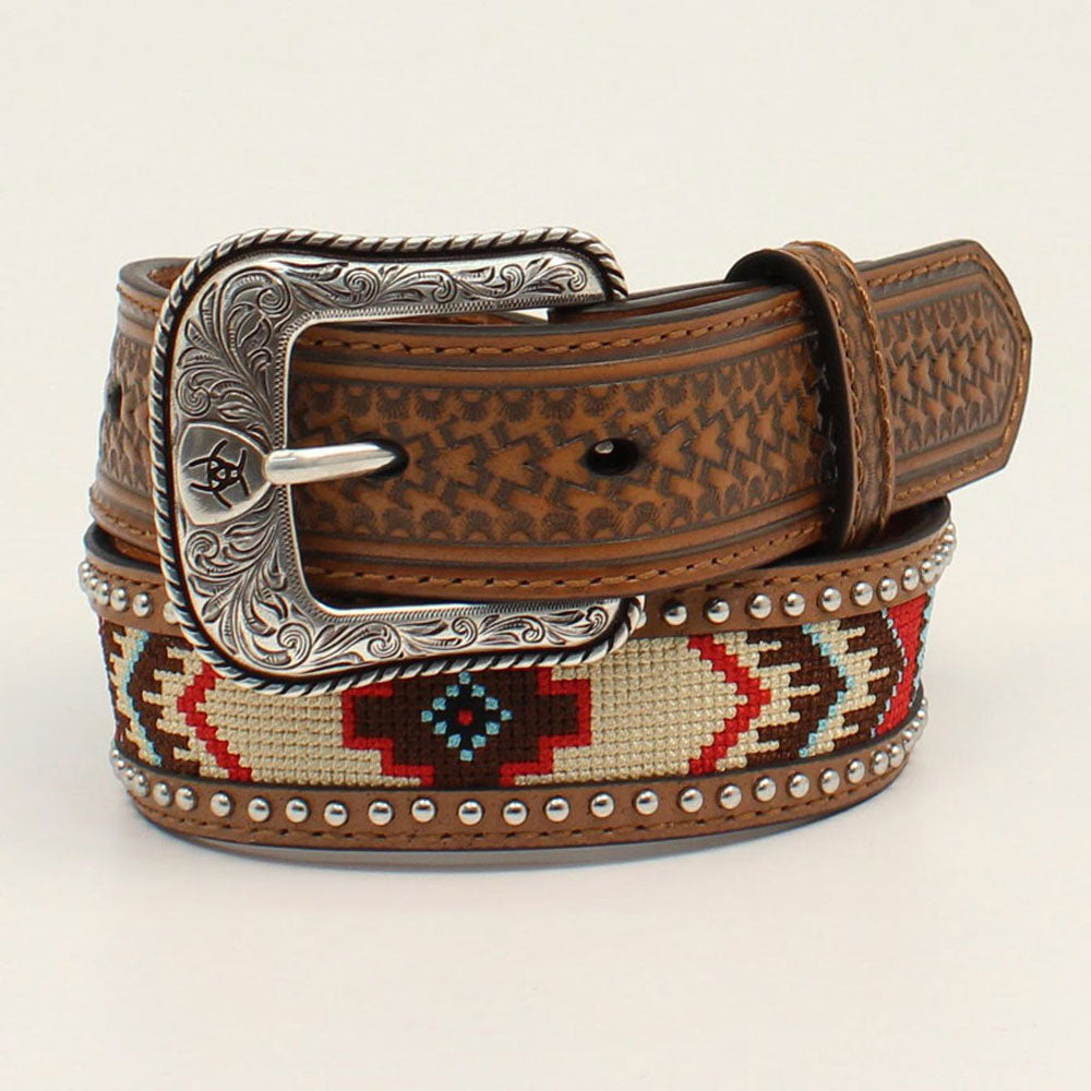 Elto White And Gold Kids Western Cowboy Belt With Designs, Mexico Made  Leather