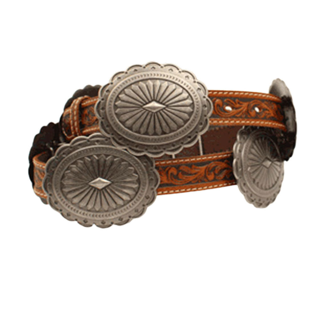A1530508 Ariat Women's Tan Tooled Leather Belt w/Large Oval Silver Conchos