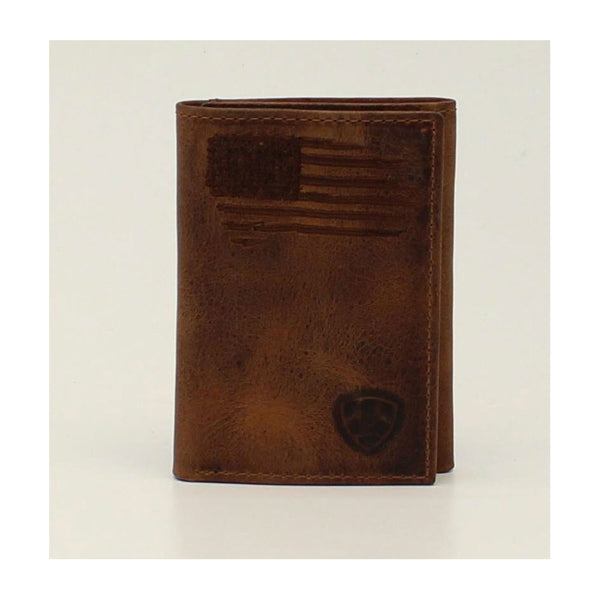 A3545402 Ariat Men's Trifold USA Flag & Logo Leather Wallet
