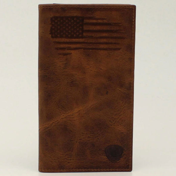 A3545802 Ariat Men's Rodeo Distressed Stitched USA Flag Logo Shield Wallet