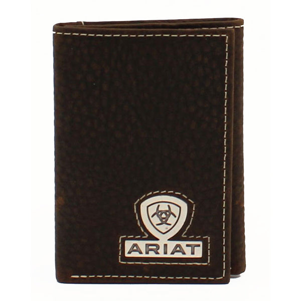 A35468282 Ariat Men's Trifold Leather Wallet with Ariat Logo and Shield