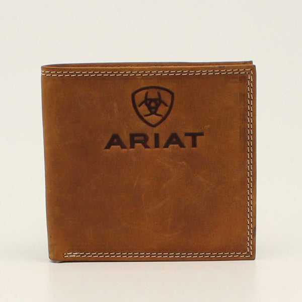 A3548244 Ariat Men's Embossed Logo Brown Bifold Wallet