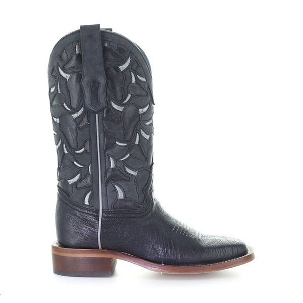 A4058 Corral Ladies Black Ostrich Inlay & Embroidery Square Toe Cowboy Boot