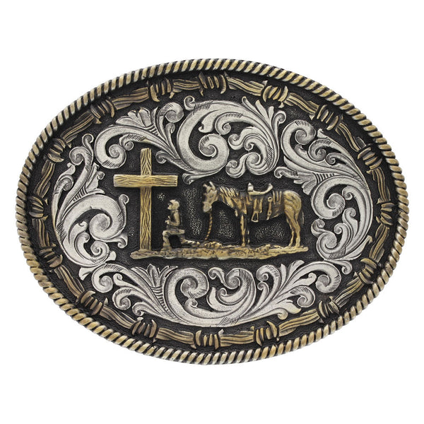 A543 Montana Silversmiths Two Tone Rope & Barbed Wire Classic Impressions Christian Cowboy Attitude Buckle